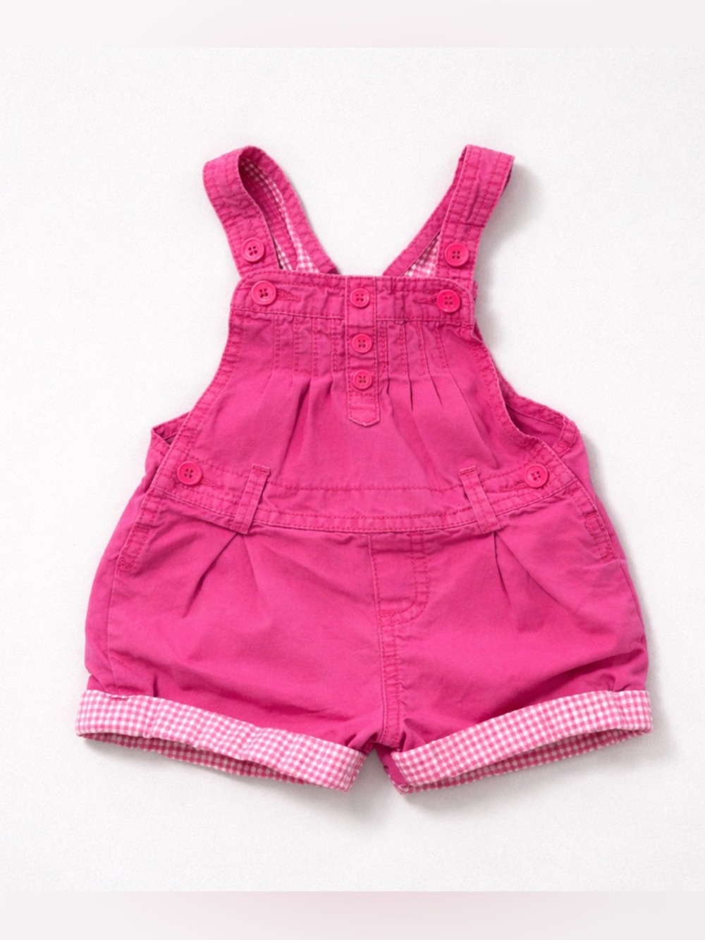 OshKosh B'gosh Bright Pink Gingham-Cuff Short Overalls | 18 months